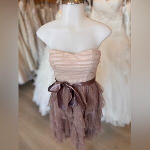 Teeze Me Pink and Tan Ruched Babydoll Dress